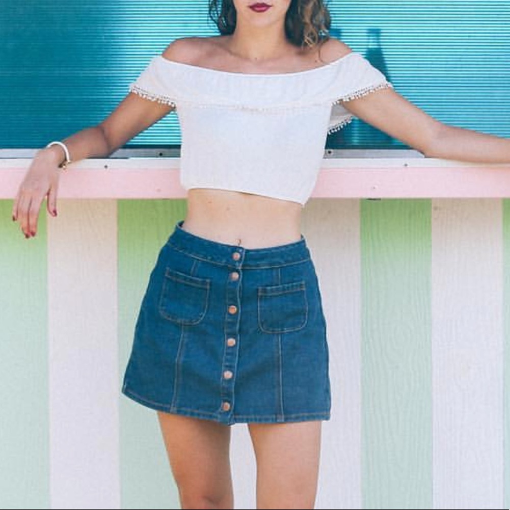 Denim Button Front Mini Skirt